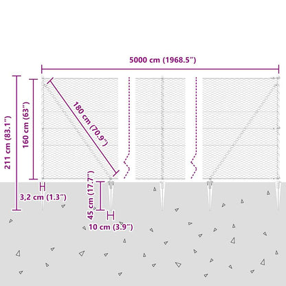 Zaun mit Pfosten Grau 1,6 x 50 m PVC-beschichteter Stahl