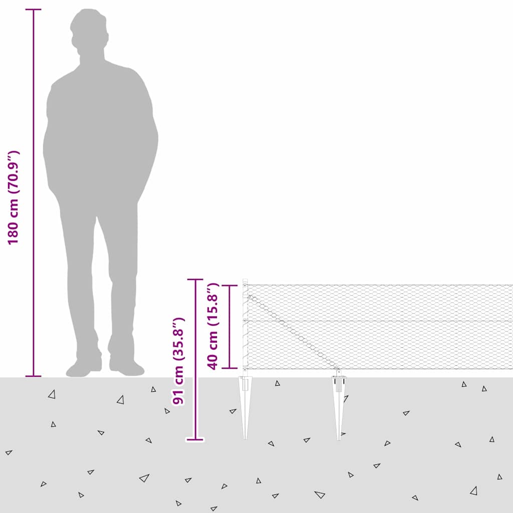 Zaun mit Pfosten Grau 0,4 x 100 m PVC-beschichteter Stahl