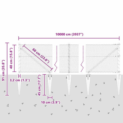 Zaun mit Pfosten Grau 0,4 x 100 m PVC-beschichteter Stahl