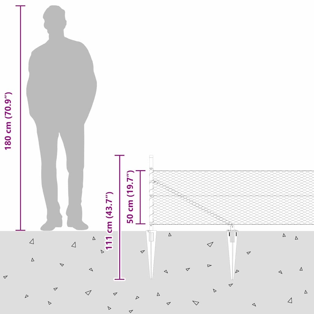 Zaun mit Pfosten Grau 0,5 x 100 m PVC-beschichteter Stahl