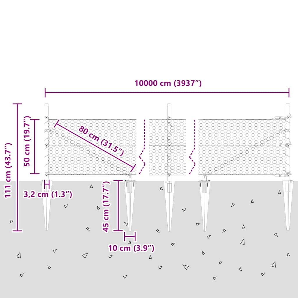 Zaun mit Pfosten Grau 0,5 x 100 m PVC-beschichteter Stahl