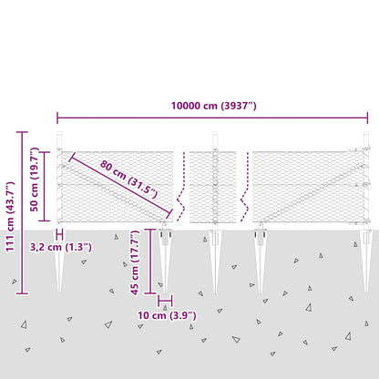 Zaun mit Pfosten Grau 0,5 x 100 m PVC-beschichteter Stahl