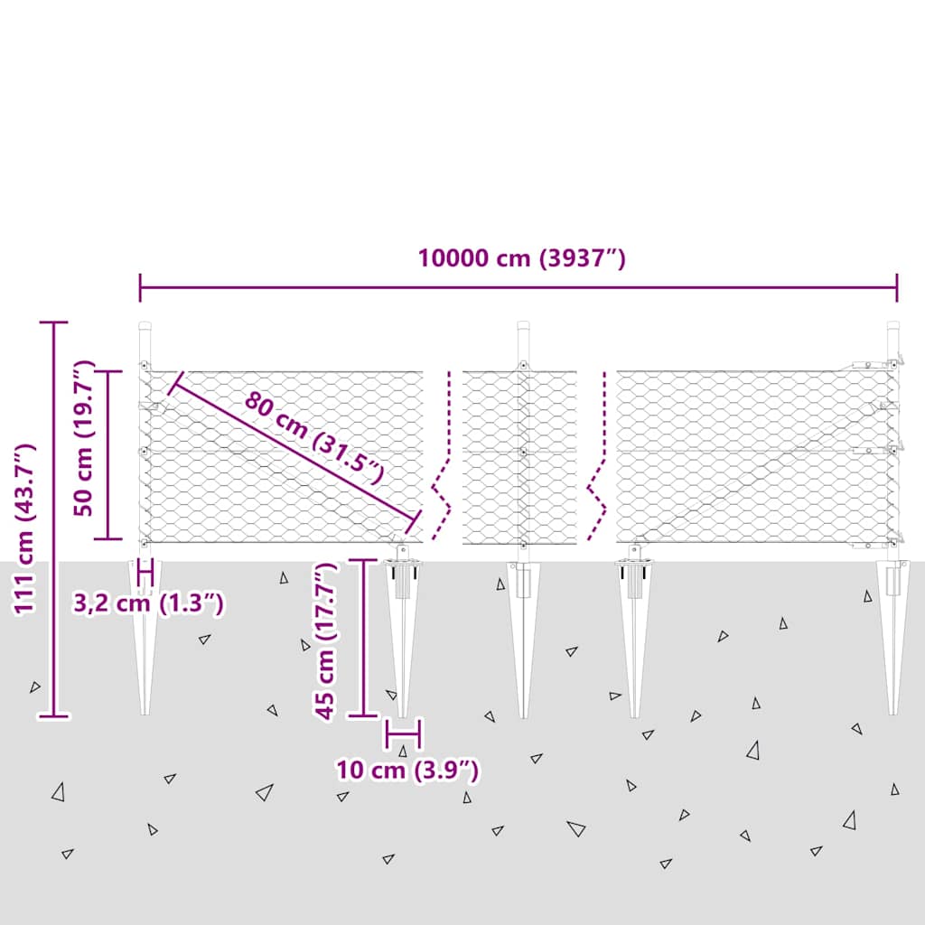 Zaun mit Pfosten Grau 0,5 x 100 m PVC-beschichteter Stahl