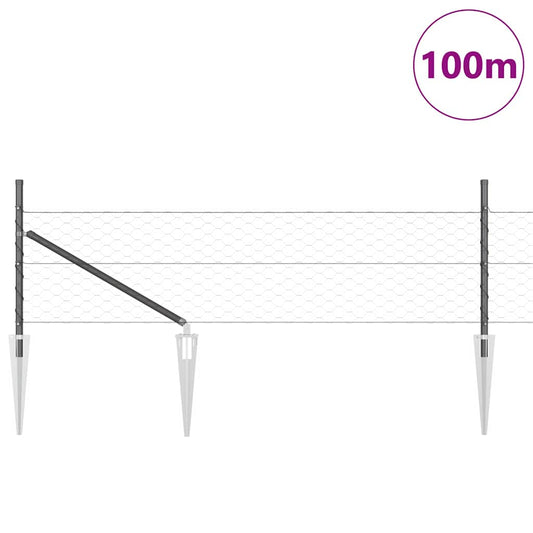 Zaun mit Pfosten Grau 0,5 x 100 m PVC-beschichteter Stahl