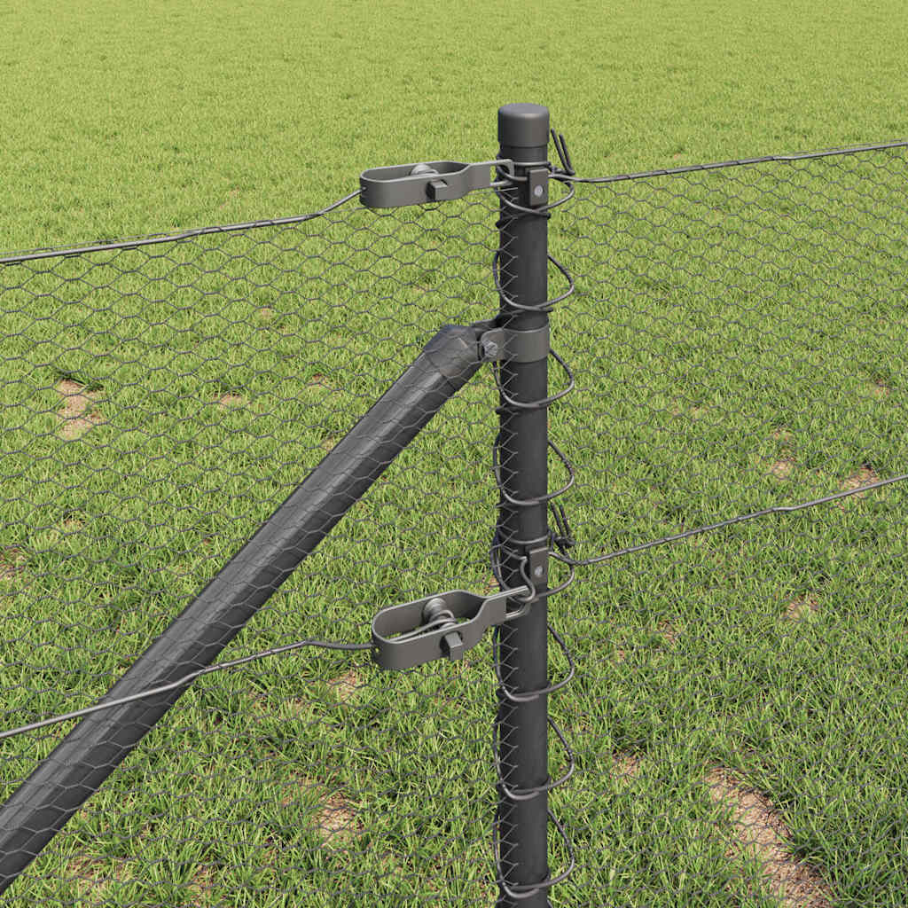 Zaun mit Pfosten Grau 0,6 x 100 m PVC-beschichteter Stahl