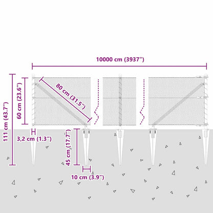 Zaun mit Pfosten Grau 0,6 x 100 m PVC-beschichteter Stahl