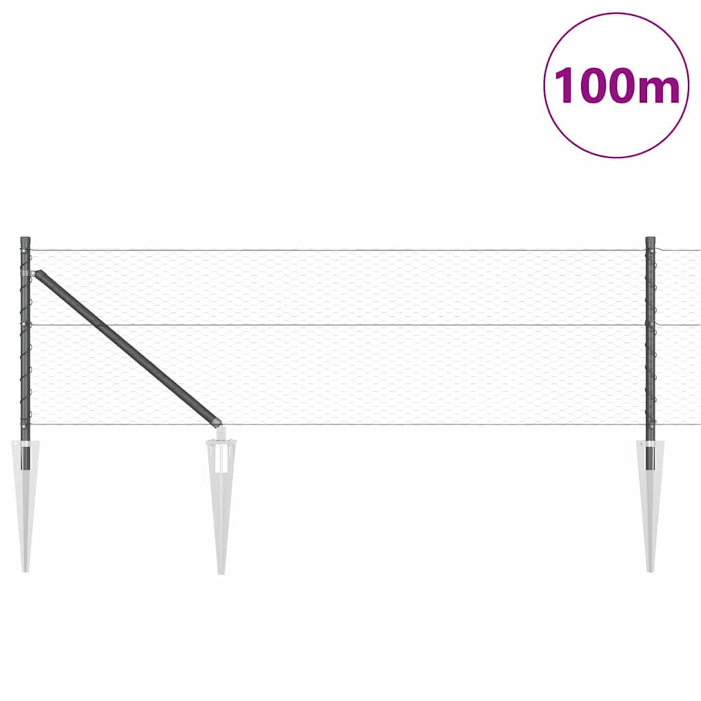 Zaun mit Pfosten Grau 0,6 x 100 m PVC-beschichteter Stahl