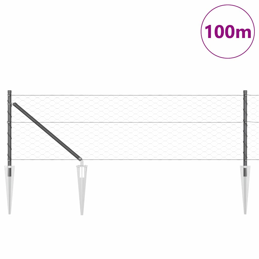 Zaun mit Pfosten Grau 0,6 x 100 m PVC-beschichteter Stahl