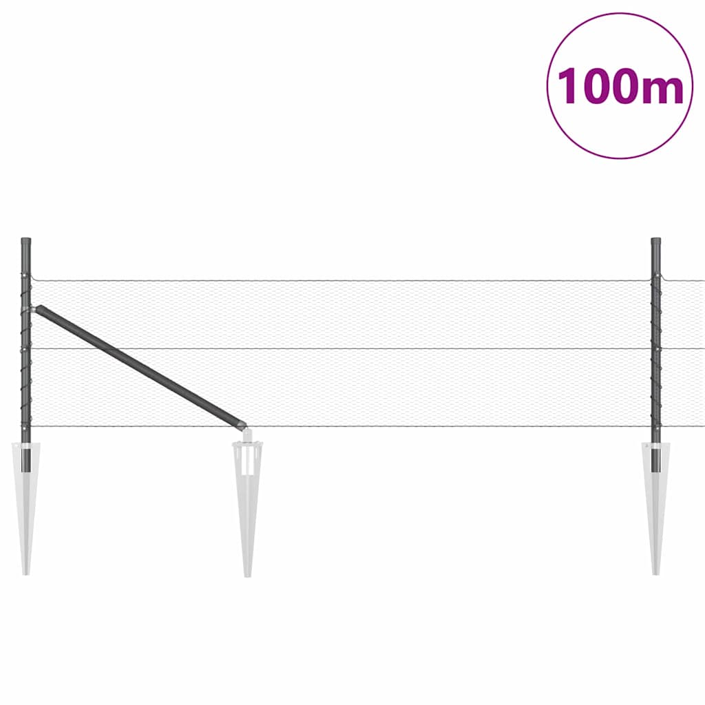 Zaun mit Pfosten Grau 0,8 x 100 m PVC-beschichteter Stahl