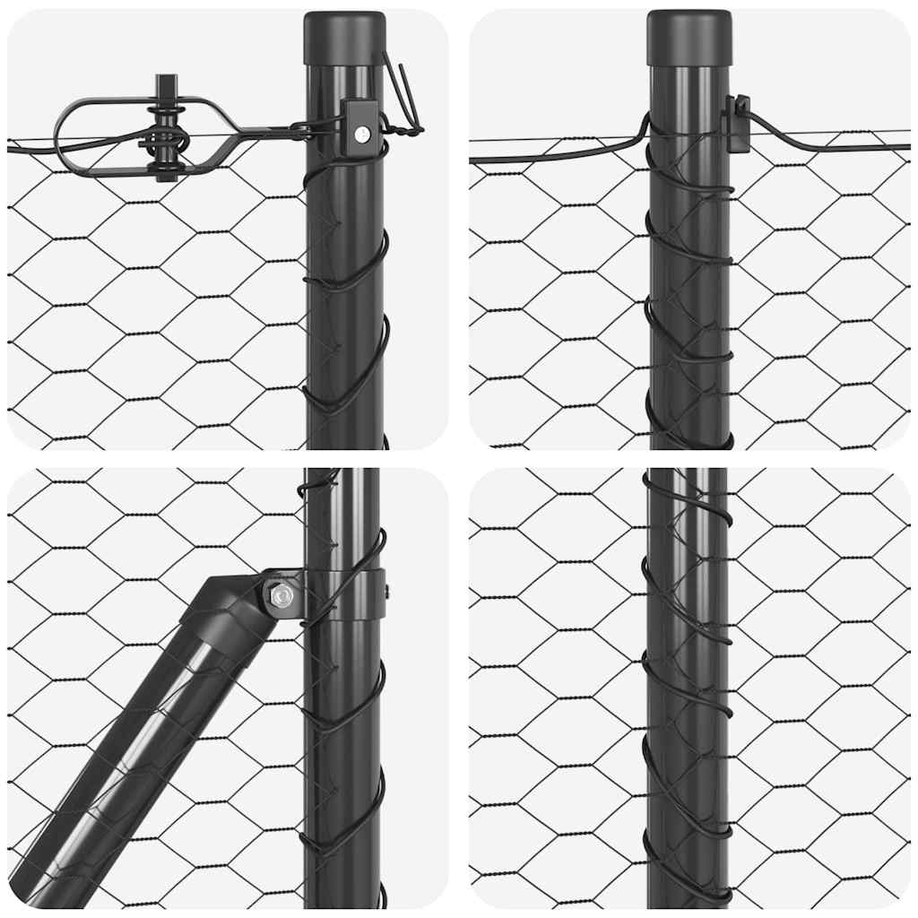 Zaun mit Pfosten Grau 0,8 x 100 m PVC-beschichteter Stahl
