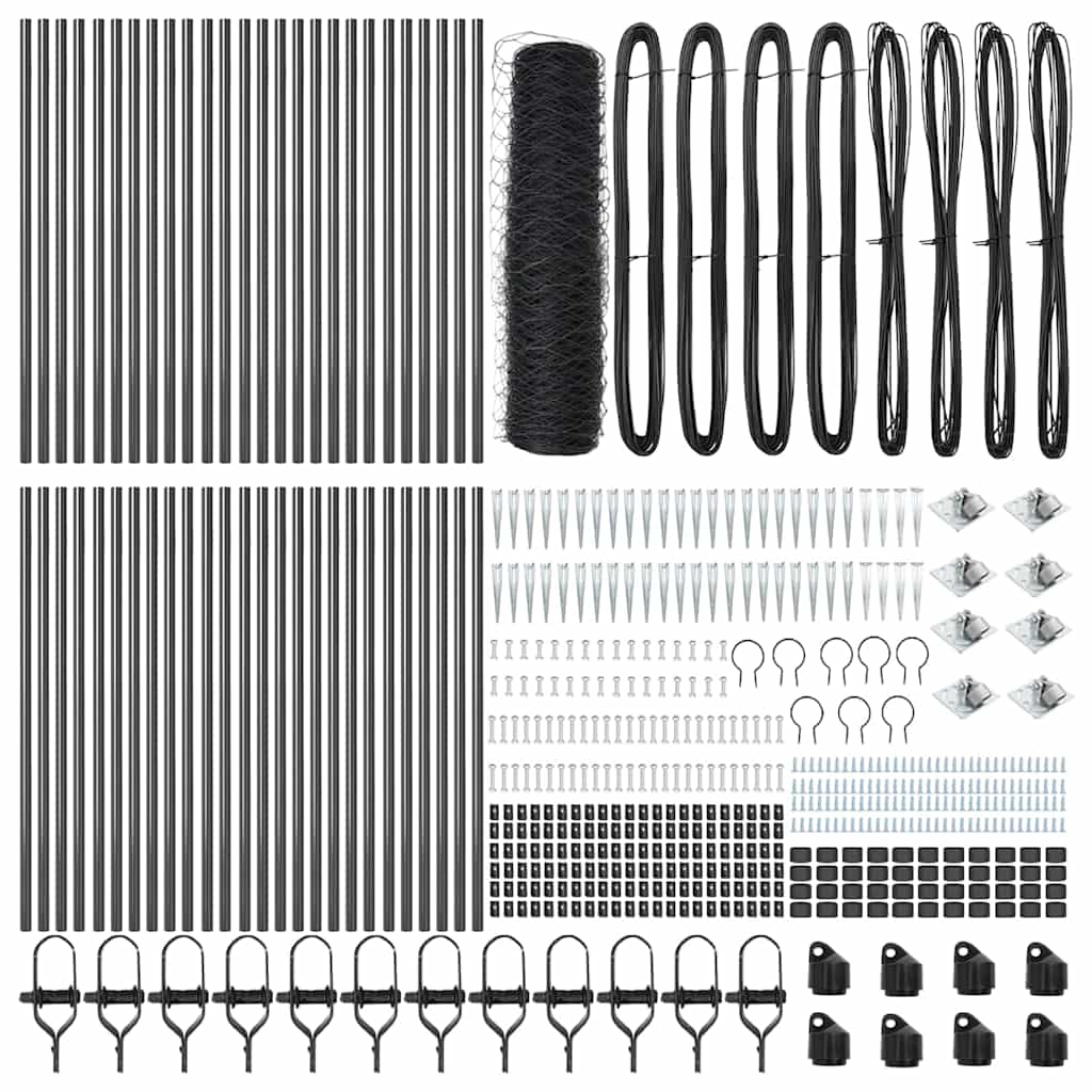 Zaun mit Pfosten Grau 0,8 x 100 m PVC-beschichteter Stahl