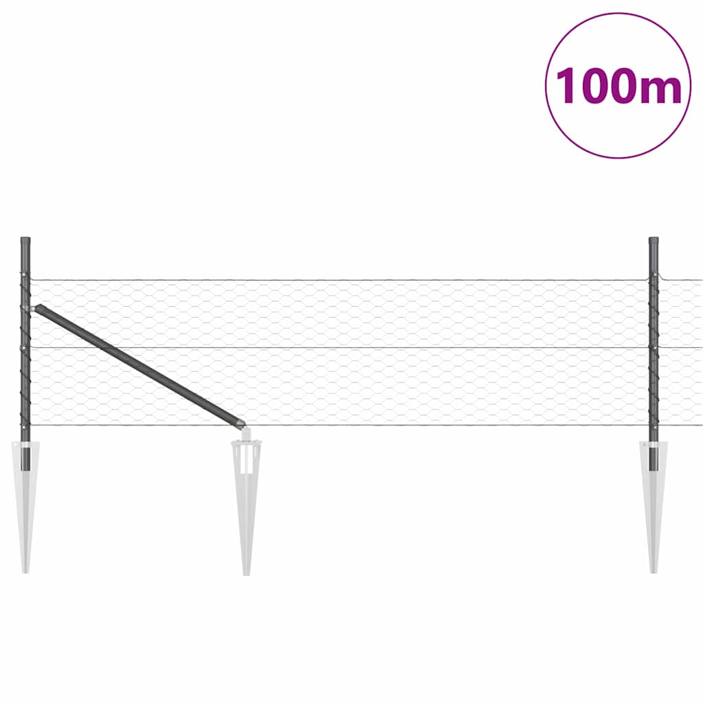 Zaun mit Pfosten Grau 0,8 x 100 m PVC-beschichteter Stahl