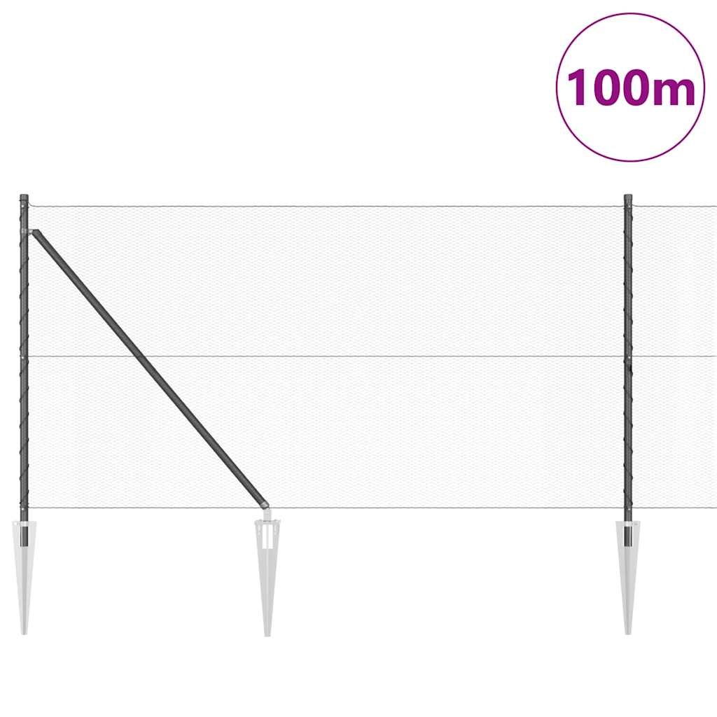 Zaun mit Pfosten Grau 1 x 100 m PVC-beschichteter Stahl