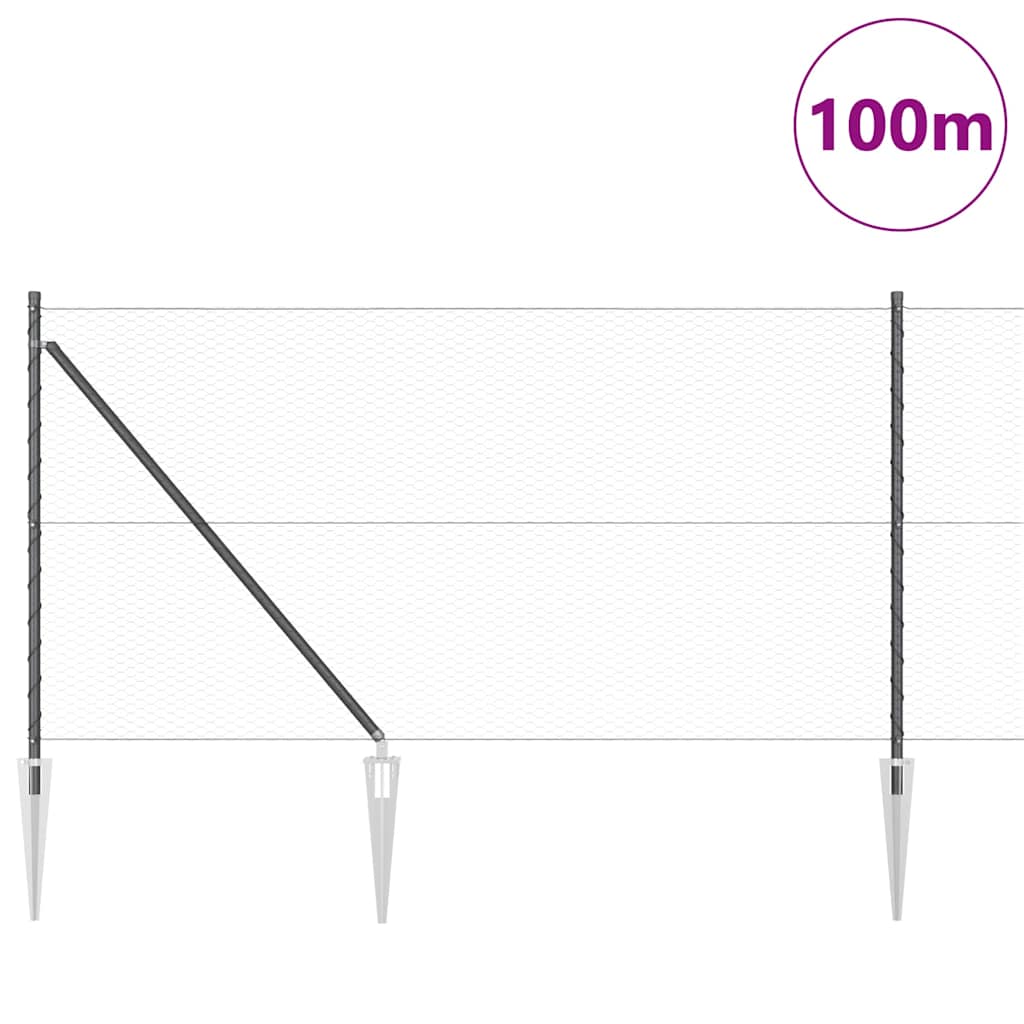 Zaun mit Pfosten Grau 1 x 100 m PVC-beschichteter Stahl