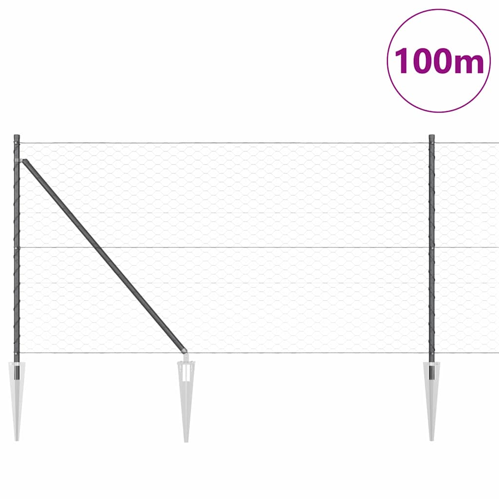 Zaun mit Pfosten Grau 1 x 100 m PVC-beschichteter Stahl