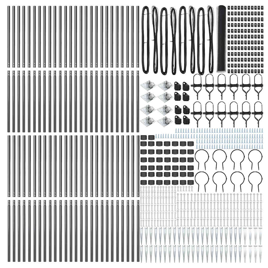 Zaun mit Pfosten Grau 1,2 x 100 m PVC-beschichteter Stahl