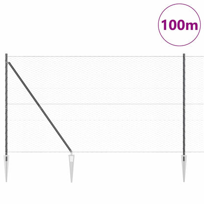 Zaun mit Pfosten Grau 1,5 x 100 m PVC-beschichteter Stahl