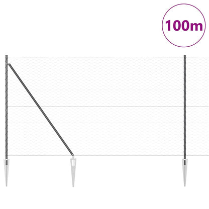 Zaun mit Pfosten Grau 1,6 x 100 m PVC-beschichteter Stahl