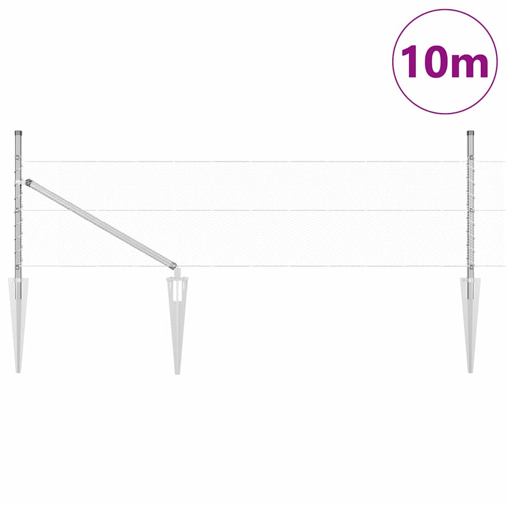 Zaun mit Pfosten Silber 0,8 x 10 m PVC-beschichteter Stahl