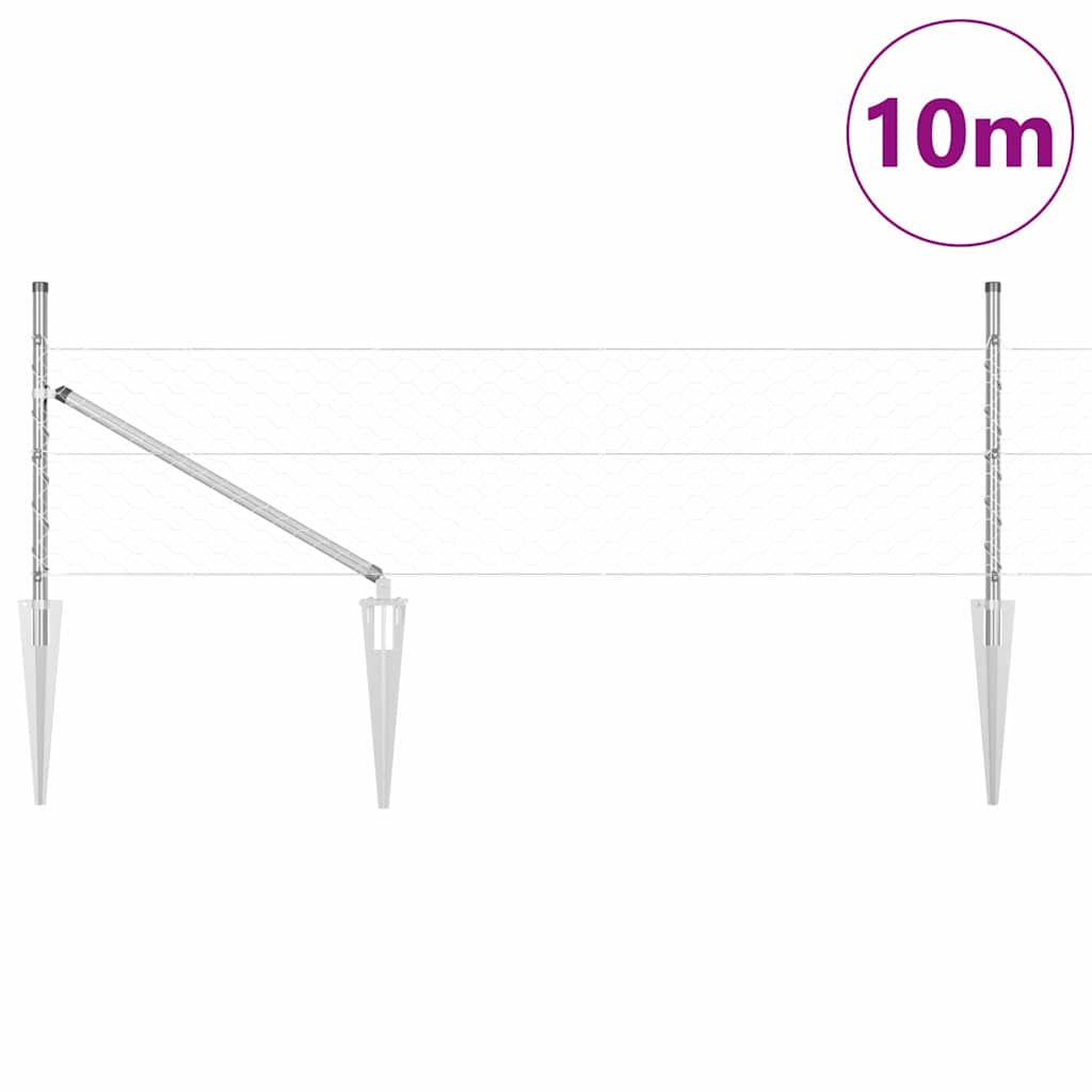 Zaun mit Pfosten Silber 0,8 x 10 m PVC-beschichteter Stahl