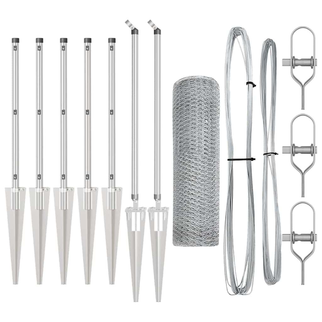 Zaun mit Pfosten Silber 1 x 10 m PVC-beschichteter Stahl