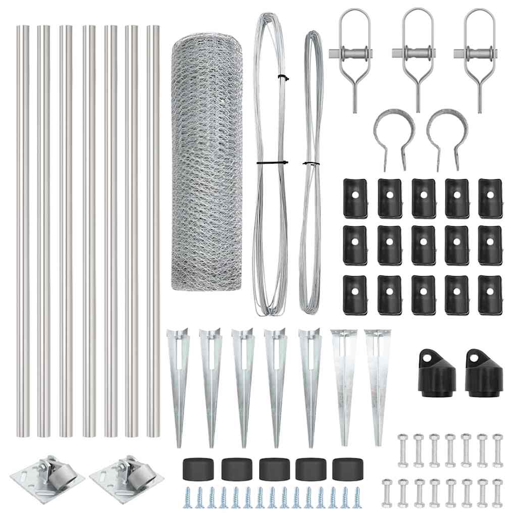Zaun mit Pfosten Silber 1 x 10 m PVC-beschichteter Stahl
