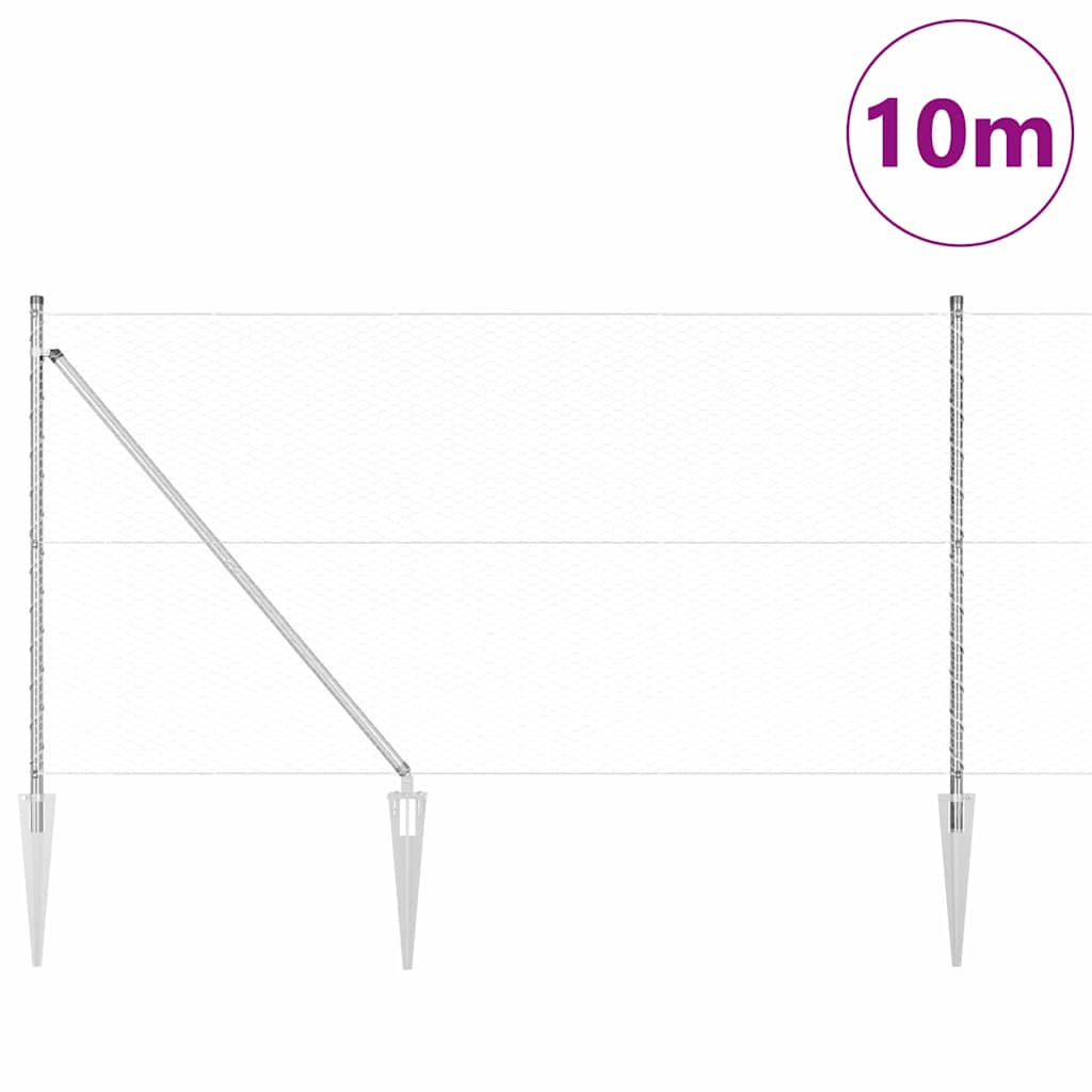 Zaun mit Pfosten Silber 1 x 10 m PVC-beschichteter Stahl