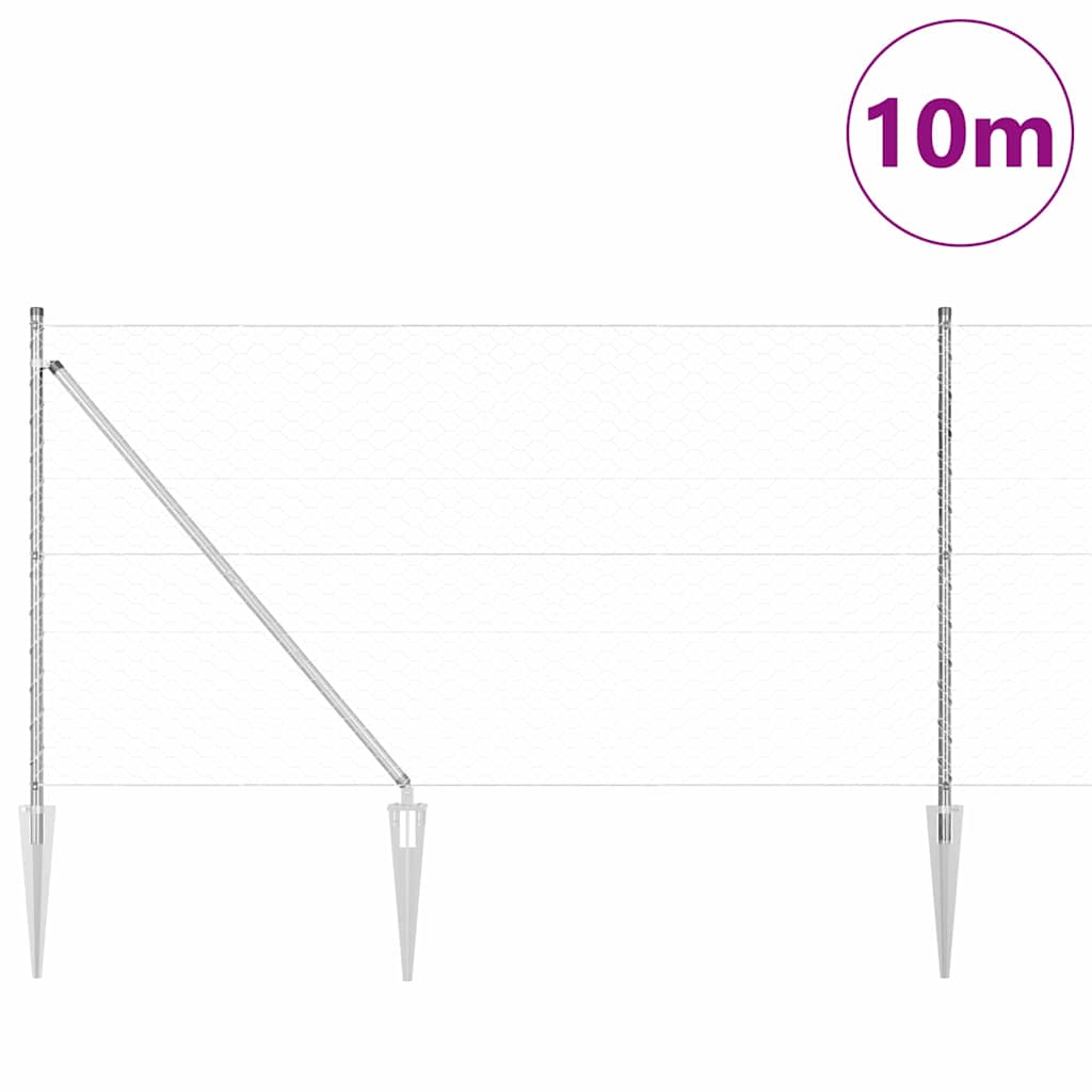 Zaun mit Pfosten Silber 1 x 10 m PVC-beschichteter Stahl