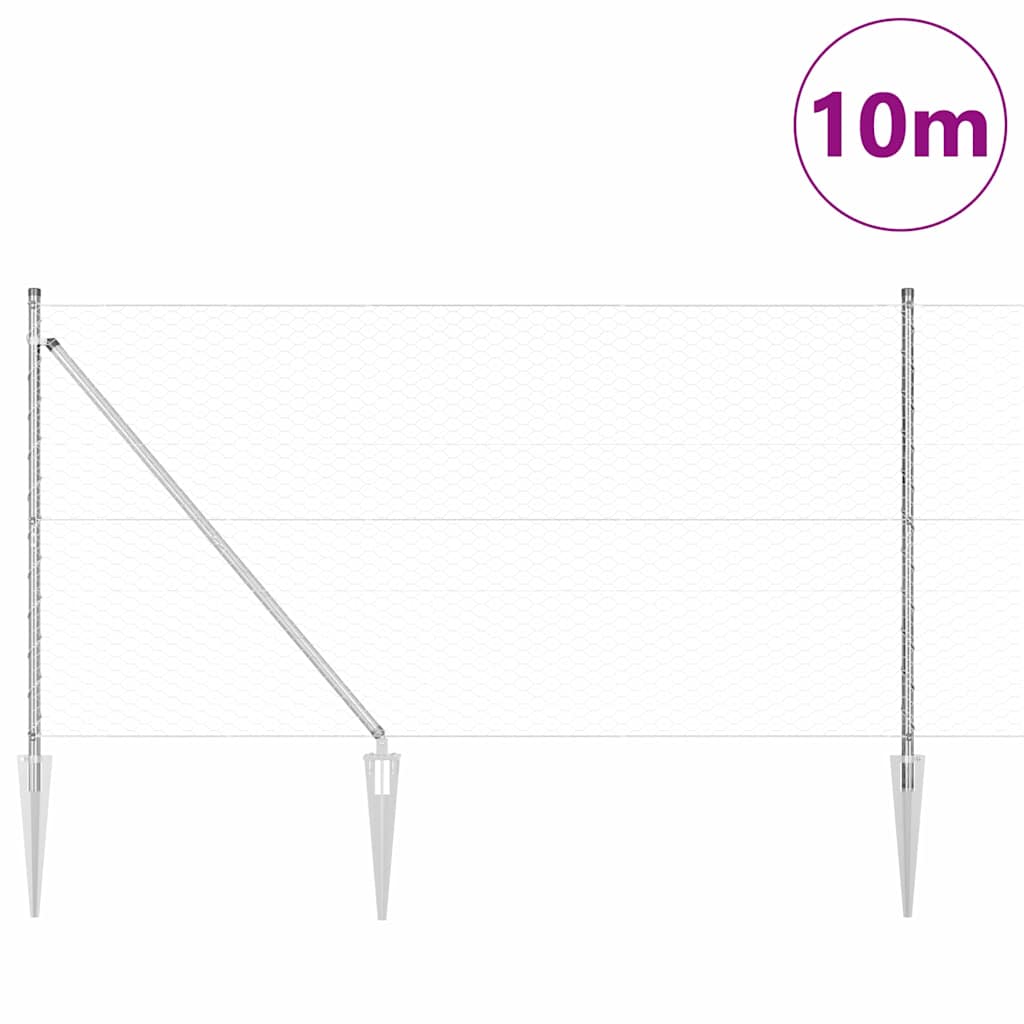 Zaun mit Pfosten Silber 1,4 x 10 m PVC-beschichteter Stahl