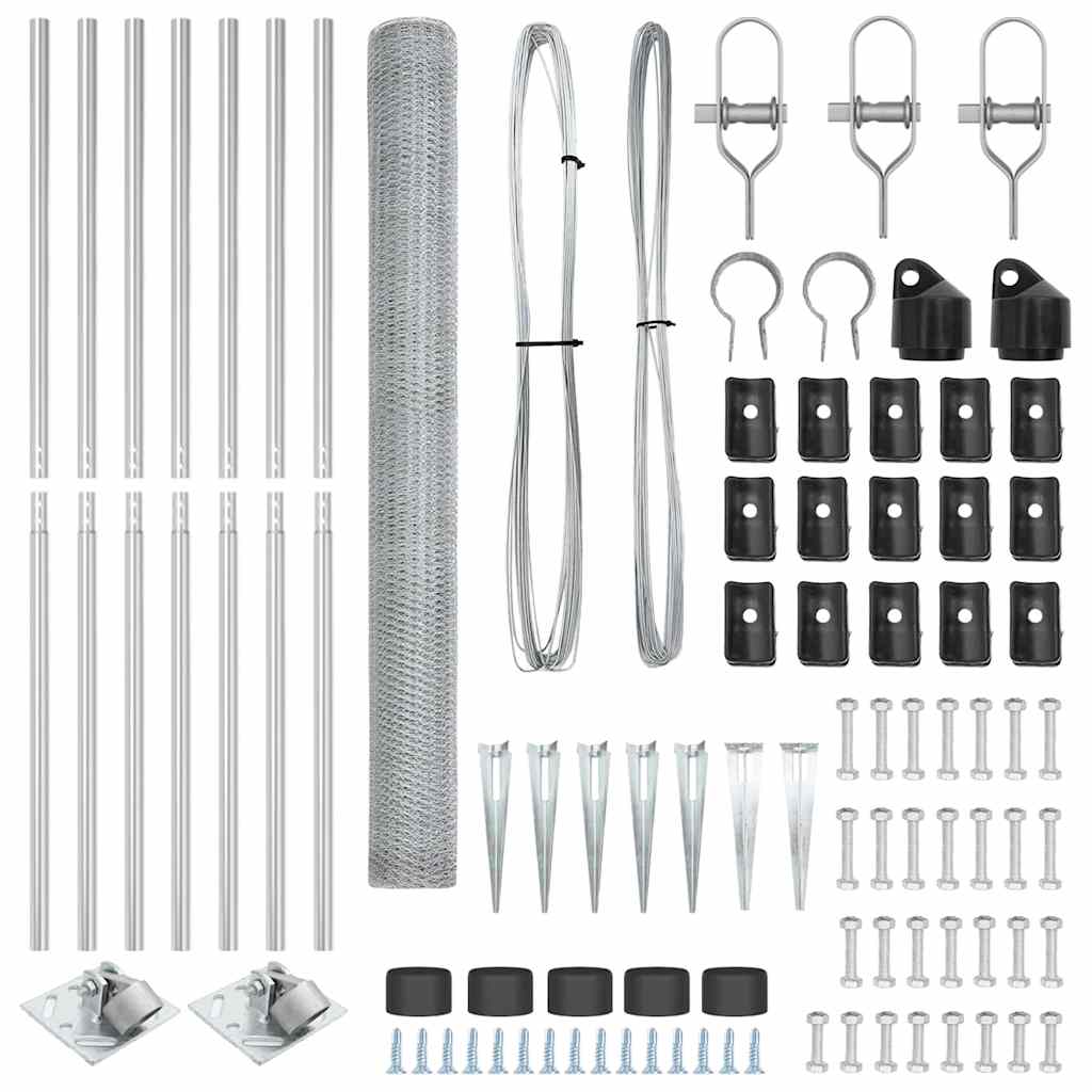 Zaun mit Pfosten Silber 1,6 x 10 m PVC-beschichteter Stahl