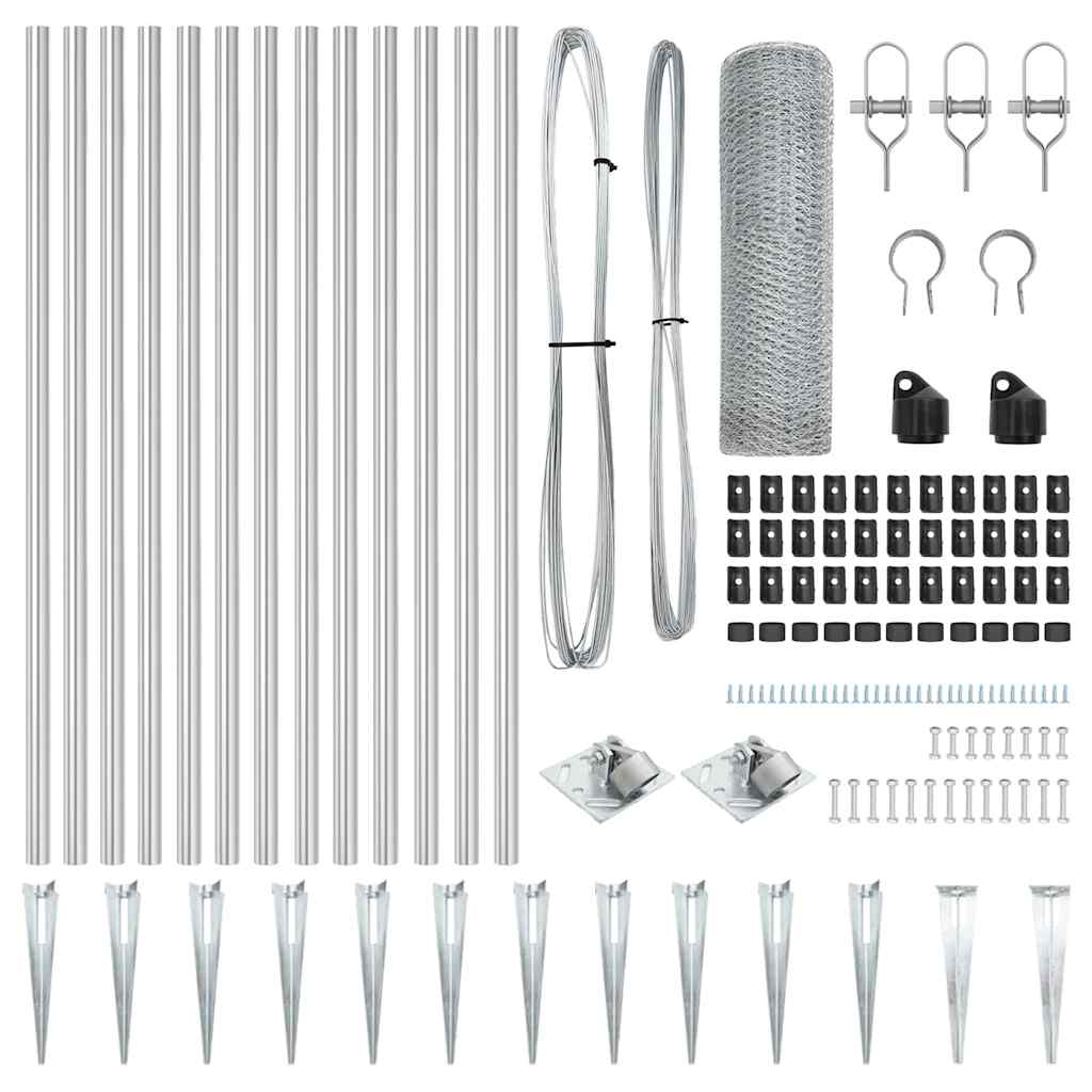 Zaun mit Pfosten Silber 0,5 x 25 m PVC-beschichteter Stahl