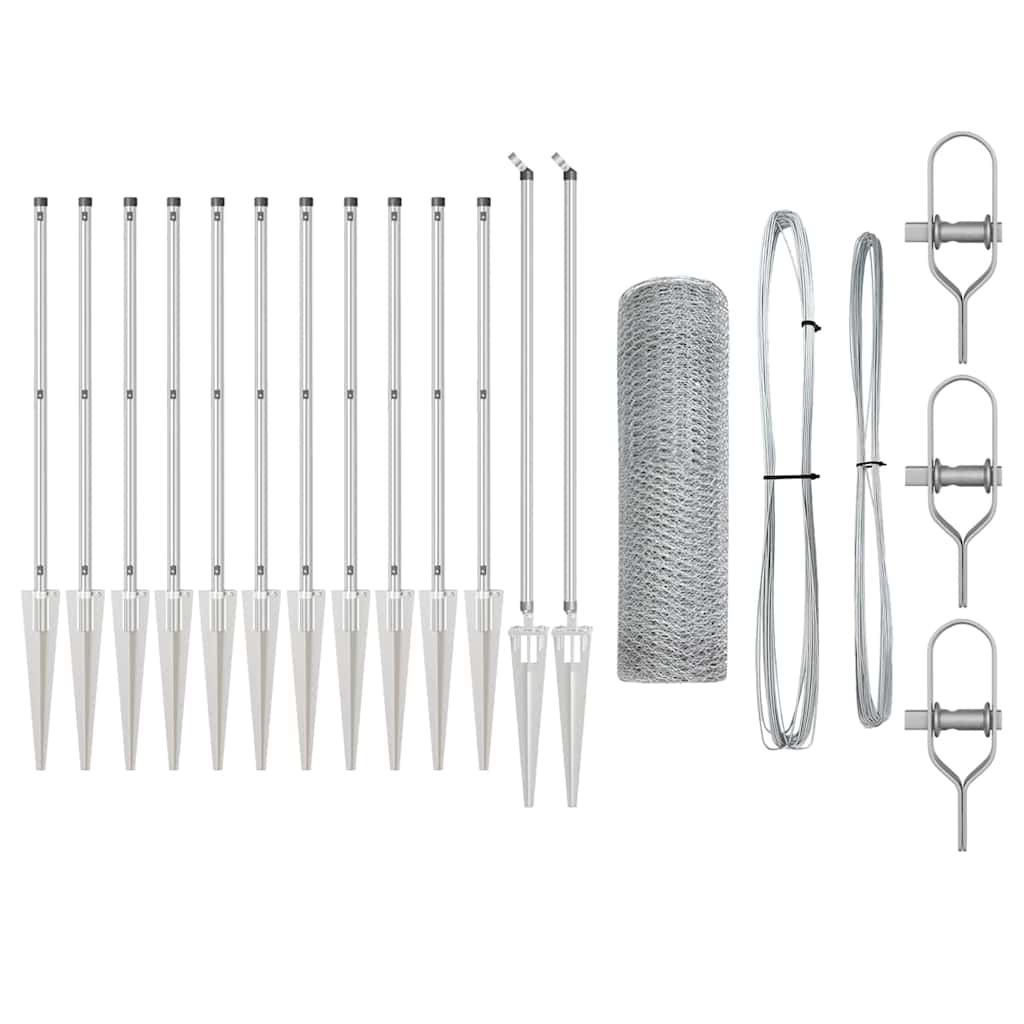 Zaun mit Pfosten Silber 0,6 x 25 m PVC-beschichteter Stahl