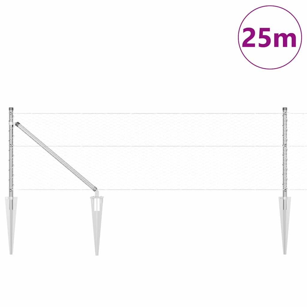 Zaun mit Pfosten Silber 0,6 x 25 m PVC-beschichteter Stahl