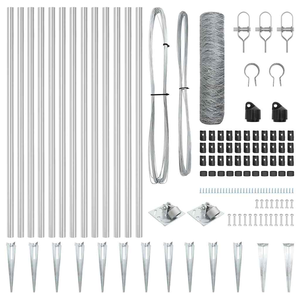 Zaun mit Pfosten Silber 0,8 x 25 m PVC-beschichteter Stahl
