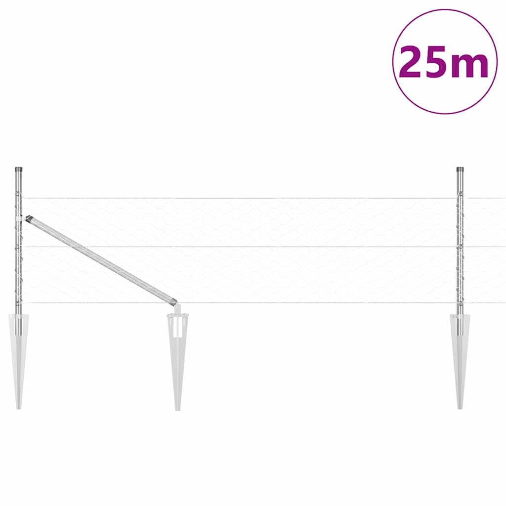 Zaun mit Pfosten Silber 0,8 x 25 m PVC-beschichteter Stahl