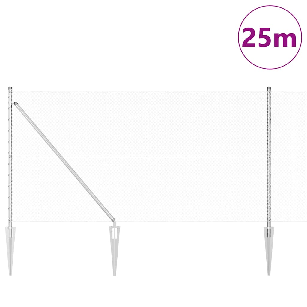 Zaun mit Pfosten Silber 1 x 25 m PVC-beschichteter Stahl