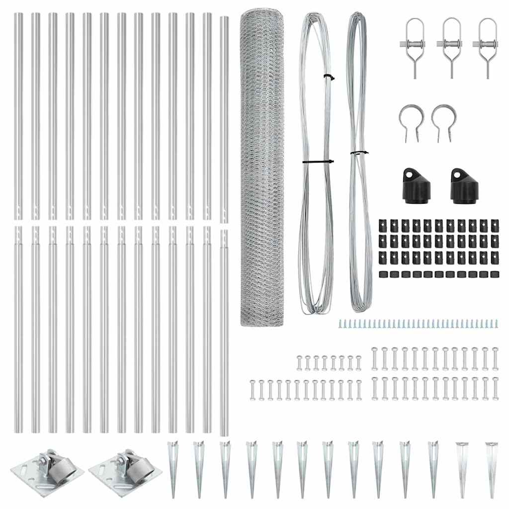 Zaun mit Pfosten Silber 1.2 x 25 m PVC-beschichteter Stahl