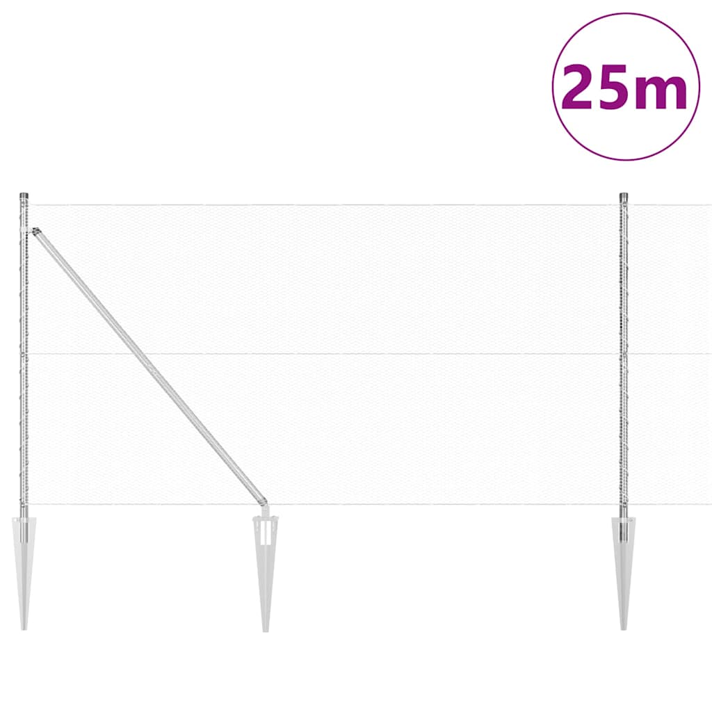 Zaun mit Pfosten Silber 1.2 x 25 m PVC-beschichteter Stahl
