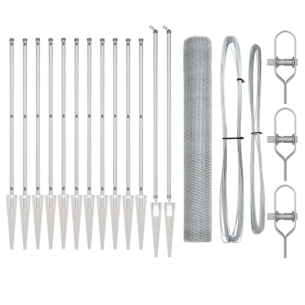 Zaun mit Pfosten Silber 1.2 x 25 m PVC-beschichteter Stahl