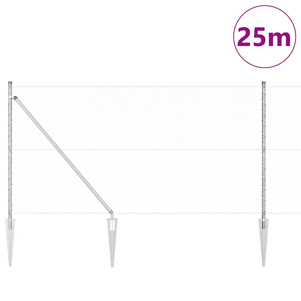 Zaun mit Pfosten Silber 1.2 x 25 m PVC-beschichteter Stahl