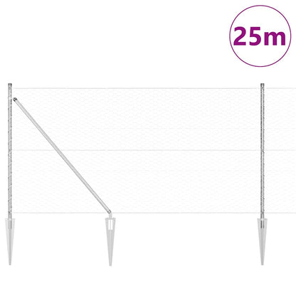 Zaun mit Pfosten Silber 1.2 x 25 m PVC-beschichteter Stahl