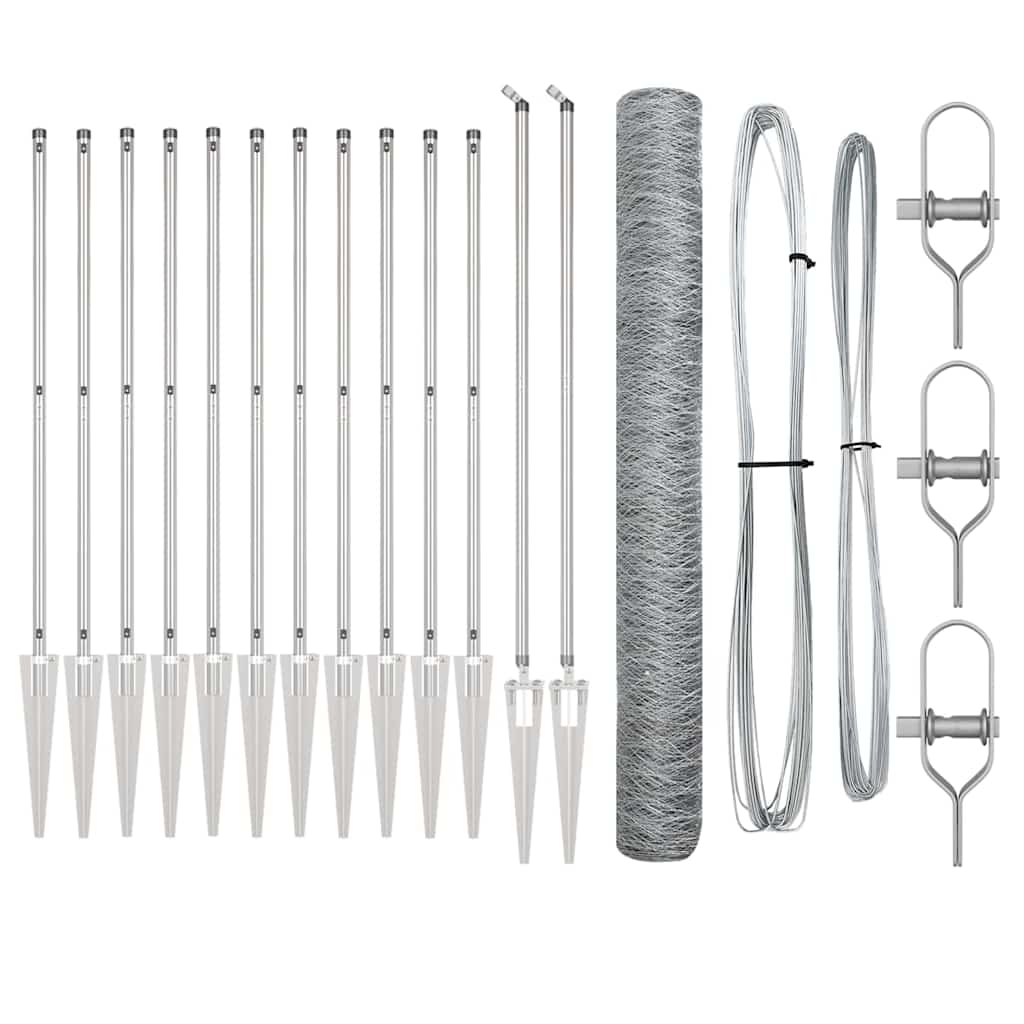 Zaun mit Pfosten Silber 1.2 x 25 m PVC-beschichteter Stahl