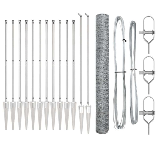 Zaun mit Pfosten Silber 1.2 x 25 m PVC-beschichteter Stahl