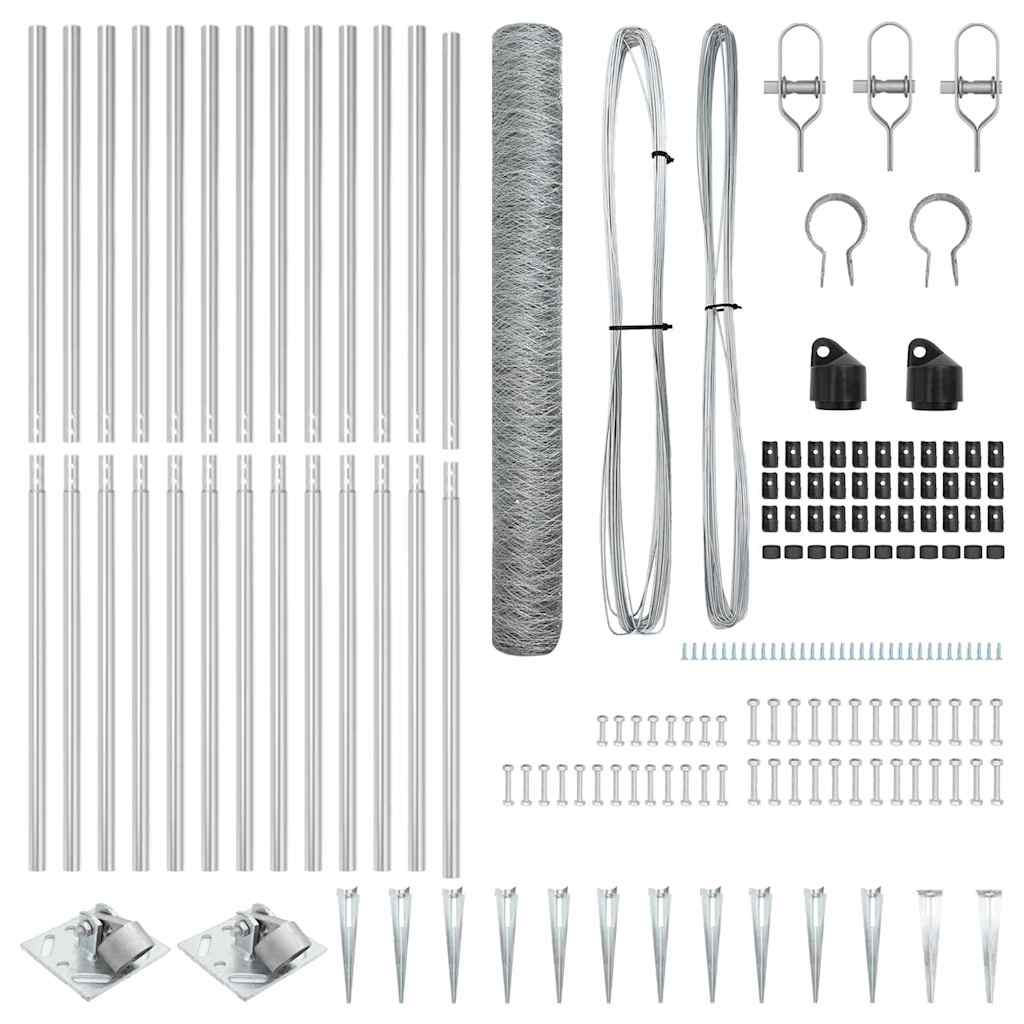 Zaun mit Pfosten Silber 1.2 x 25 m PVC-beschichteter Stahl