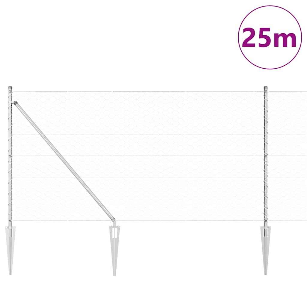 Zaun mit Pfosten Silber 1.2 x 25 m PVC-beschichteter Stahl