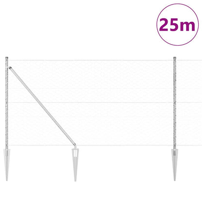 Zaun mit Pfosten Silber 1.2 x 25 m PVC-beschichteter Stahl