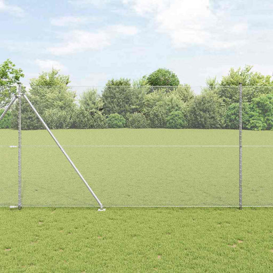 Zaun mit Pfosten Silber 1.5 x 25 m PVC-beschichteter Stahl