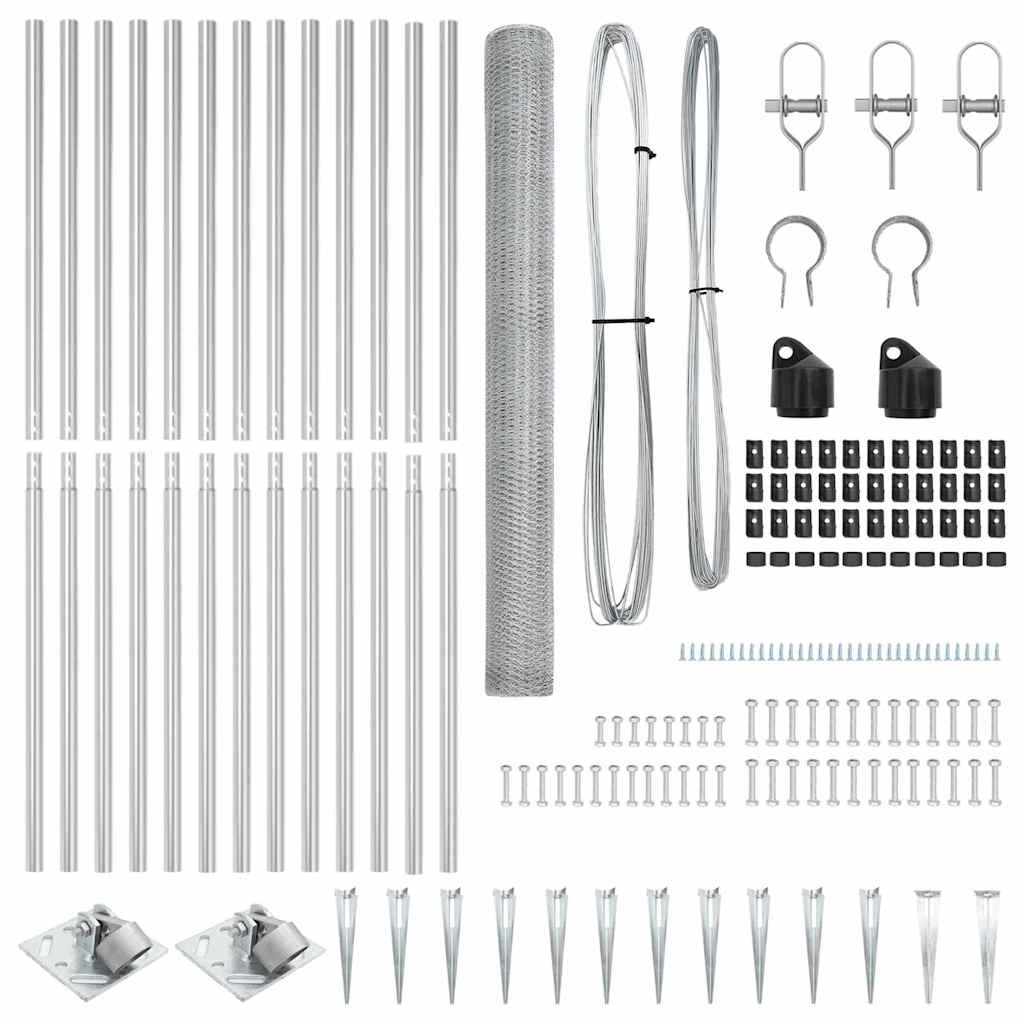 Zaun mit Pfosten Silber 1.5 x 25 m PVC-beschichteter Stahl