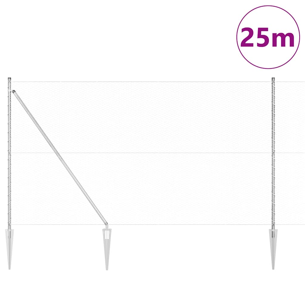 Zaun mit Pfosten Silber 1.5 x 25 m PVC-beschichteter Stahl
