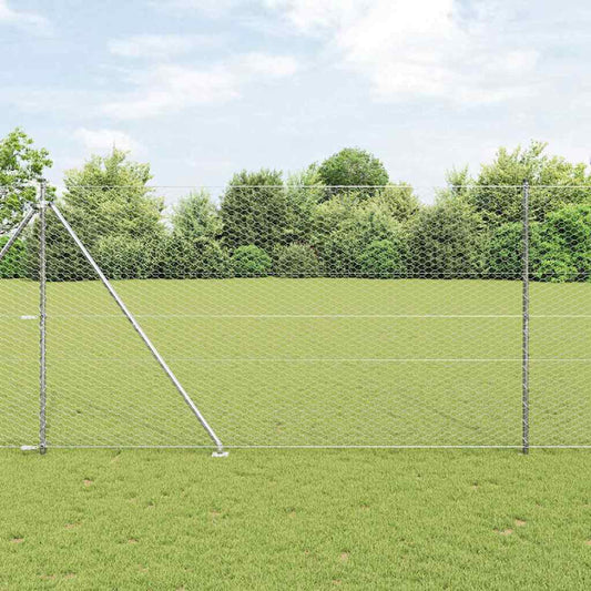Zaun mit Pfosten Silber 1.5 x 25 m PVC-beschichteter Stahl
